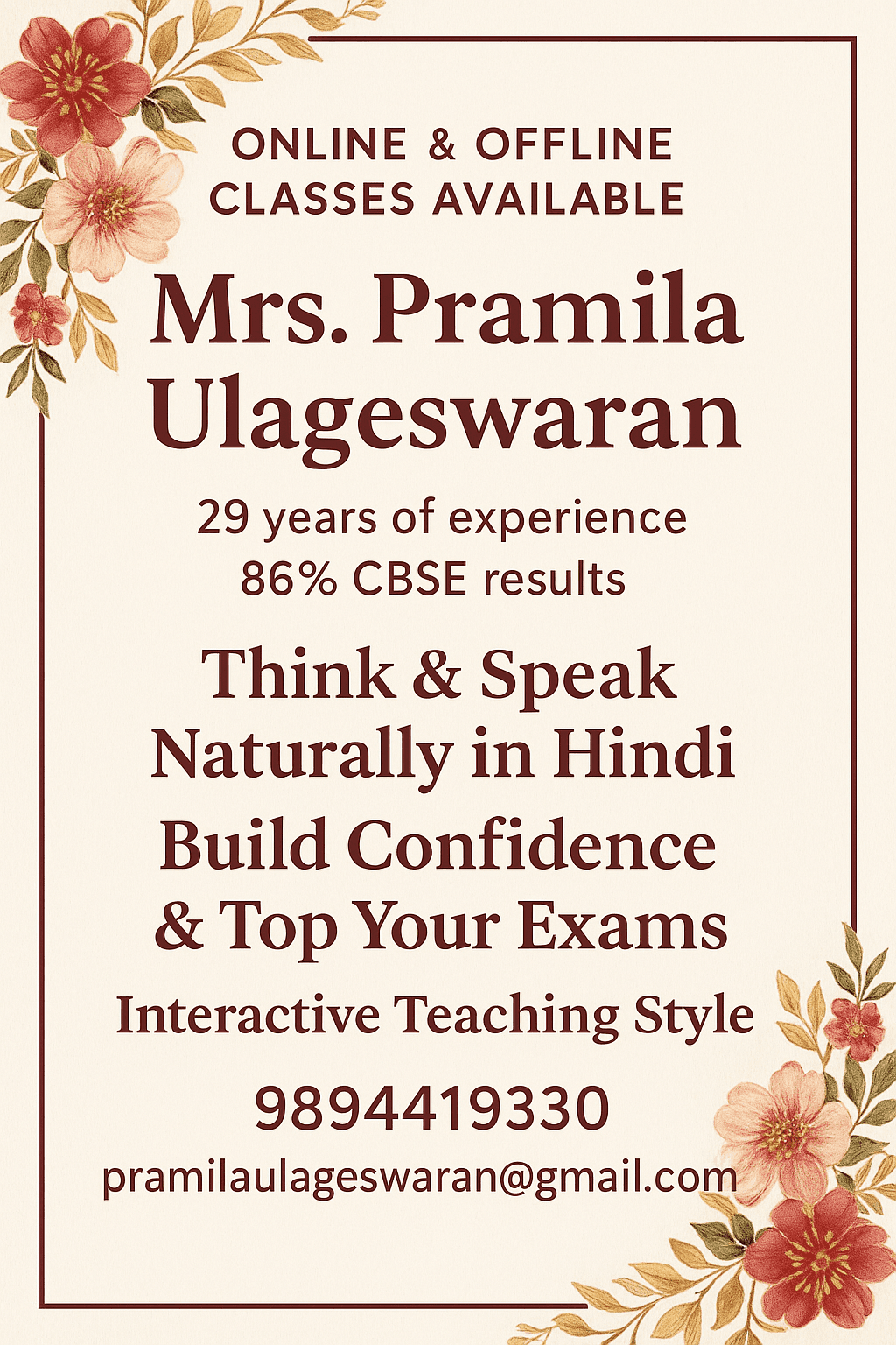 Hindi tution for CBSE students & communication by Pramila Eswari. U