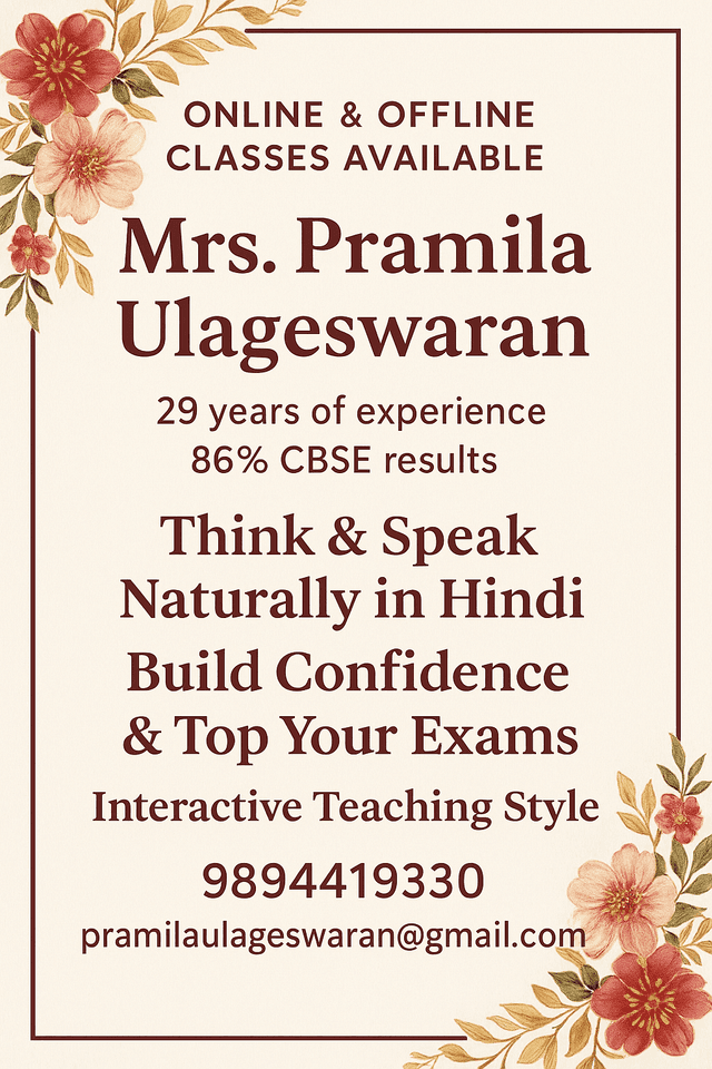 Hindi tution for CBSE students & communication by Pramila Eswari. U