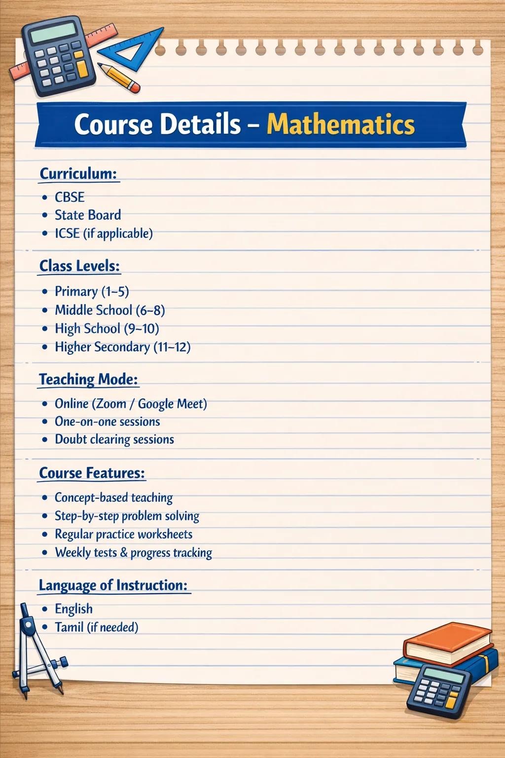 Mathematics Classes (1-12)