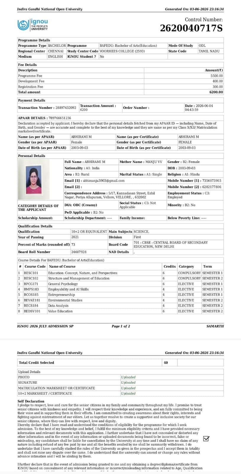 Maths, EVS, English Classes (1-5)