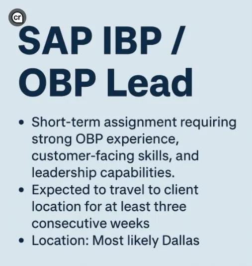 SAP IBP OBP Lead