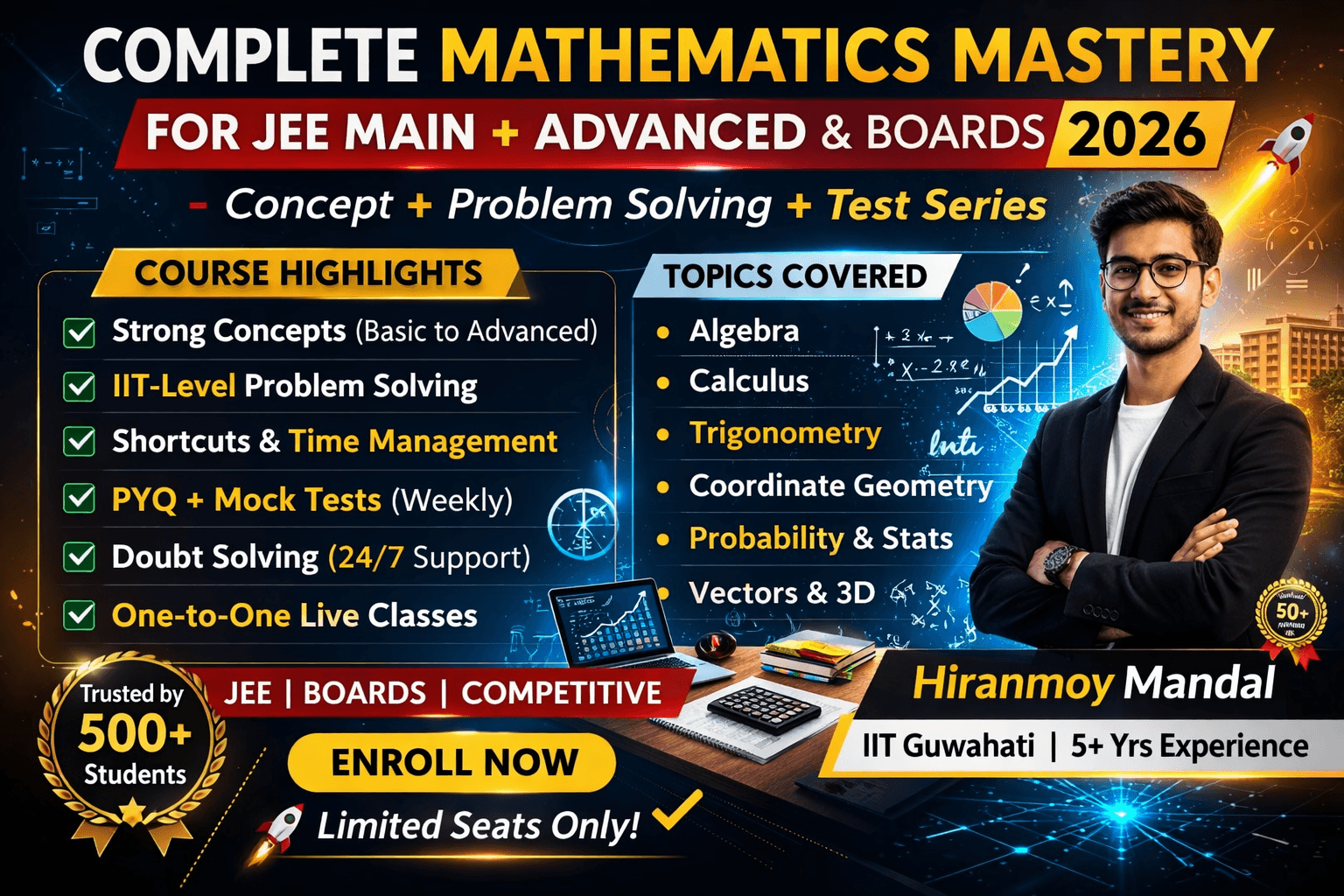 Complete Mathematics Mastery for JEE & Boards 2026 Coaching by Hiranmoy Mandal