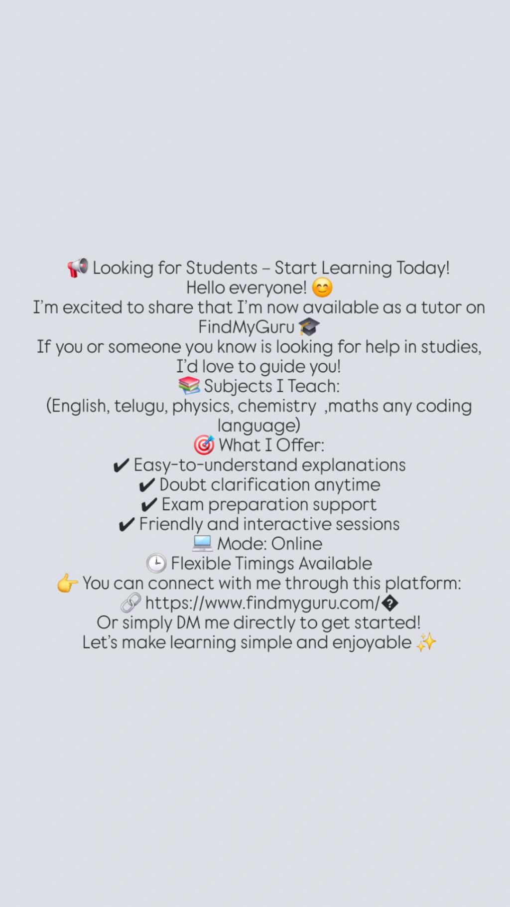 Physics, chemistry, telugu, English, coding